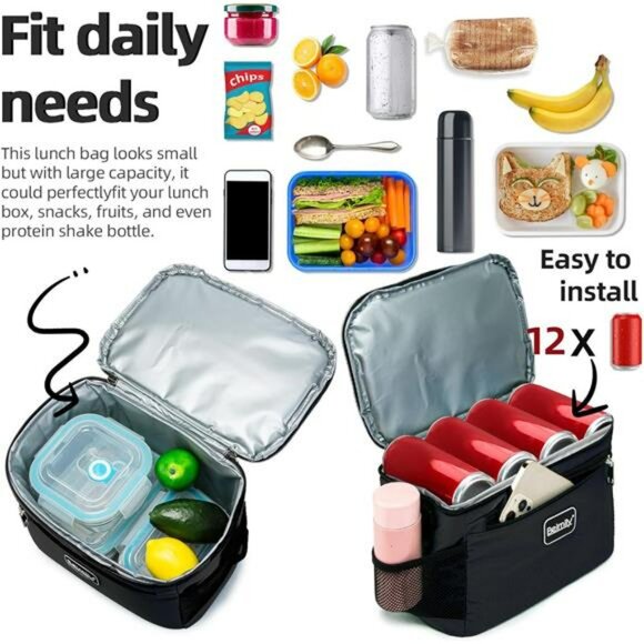 Small Insulated Lunch Bag Cooler Tote Leakproof Lunchbox for Work Travel Picnic - Picture 5 of 8